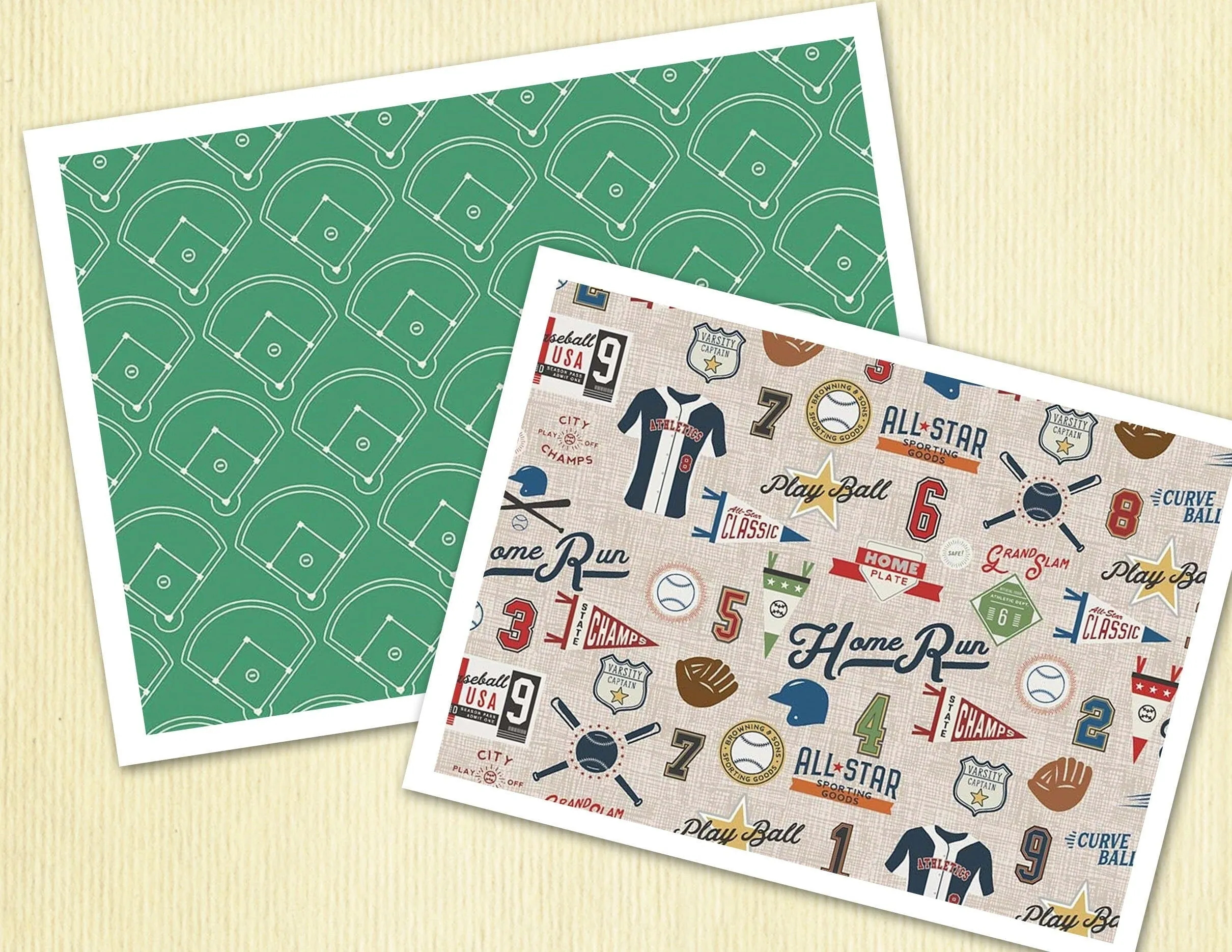 Varsity Retro All-Star Baseball Toss Tan - LAMINATED Cotton Fabric - Riley Blake