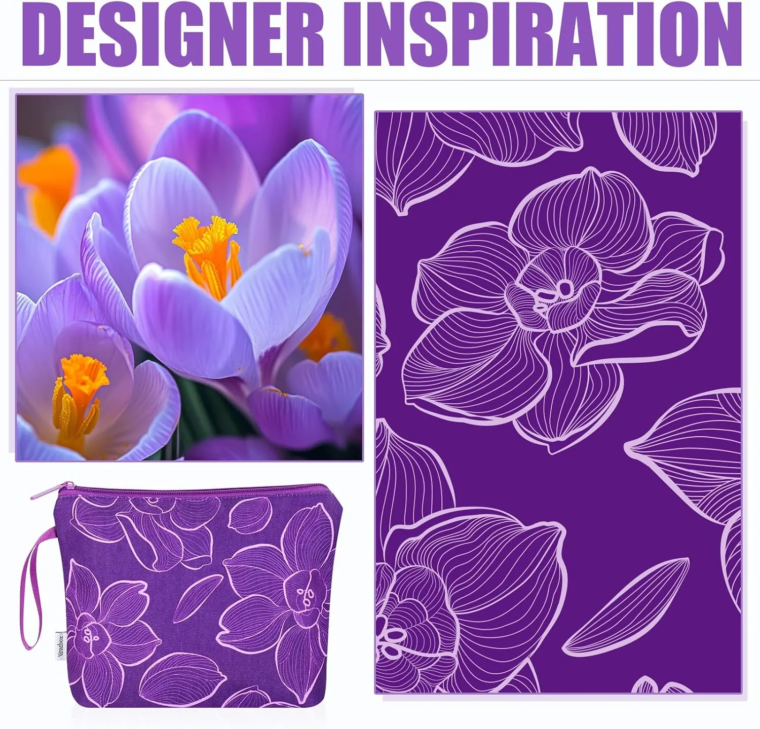Vavabox Personalized Makeup Bag, Birthday Gifts for Women Girl Cosmetic Bag, Travel Makeup Pouch (Purple Narcissus)