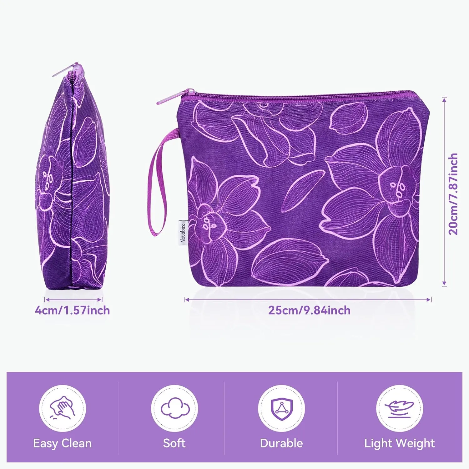 Vavabox Personalized Makeup Bag, Birthday Gifts for Women Girl Cosmetic Bag, Travel Makeup Pouch (Purple Narcissus)