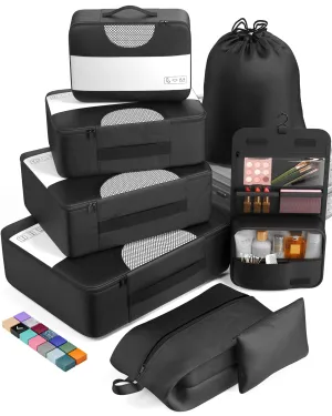 Veken 8 Set Packing Cubes for Suitcases, Travel Essentials for Carry on, Luggage Organizer Bags Set for Travel Accessories in 4 Sizes (Extra Large, Large, Medium, Small), Black