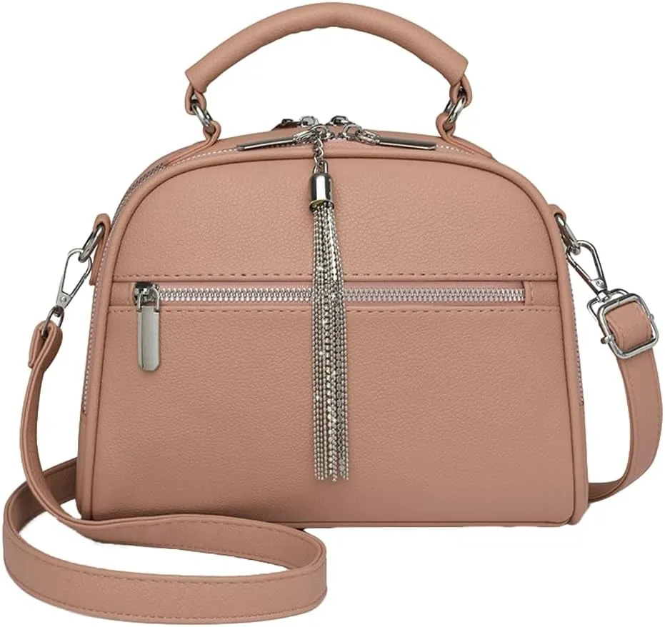 Ventilate Cross Body Bags for Women Textured Tote Zipper Shoulder Bag Vegan Leather Satchel Top Handle for Ladies