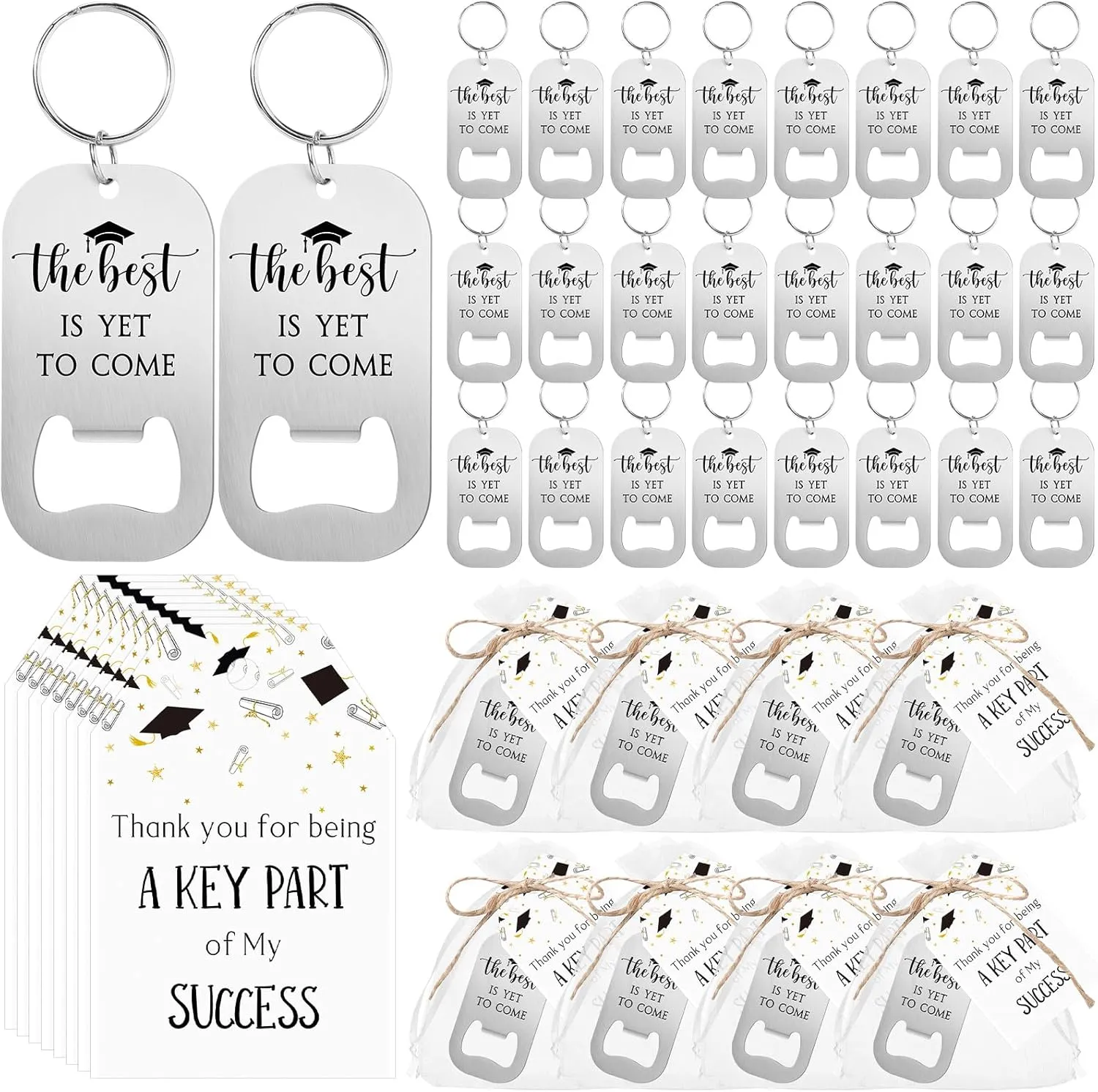Vesici 50 Sets Graduation Party Favors 50 Beer Bottle Opener Keychains the Best Is Yet to Come Keychains with Thank You Cards Organza Bags 2025 Graduation Party Favors Gifts for Guests