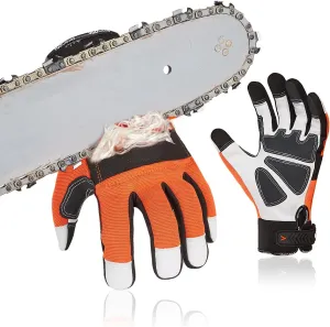 Vgo... 1Pair Chainsaw Gloves, 12-Layer Chainsaw Protection on Left Hand Back,Goat leather Work Gloves, Mechanic Gloves