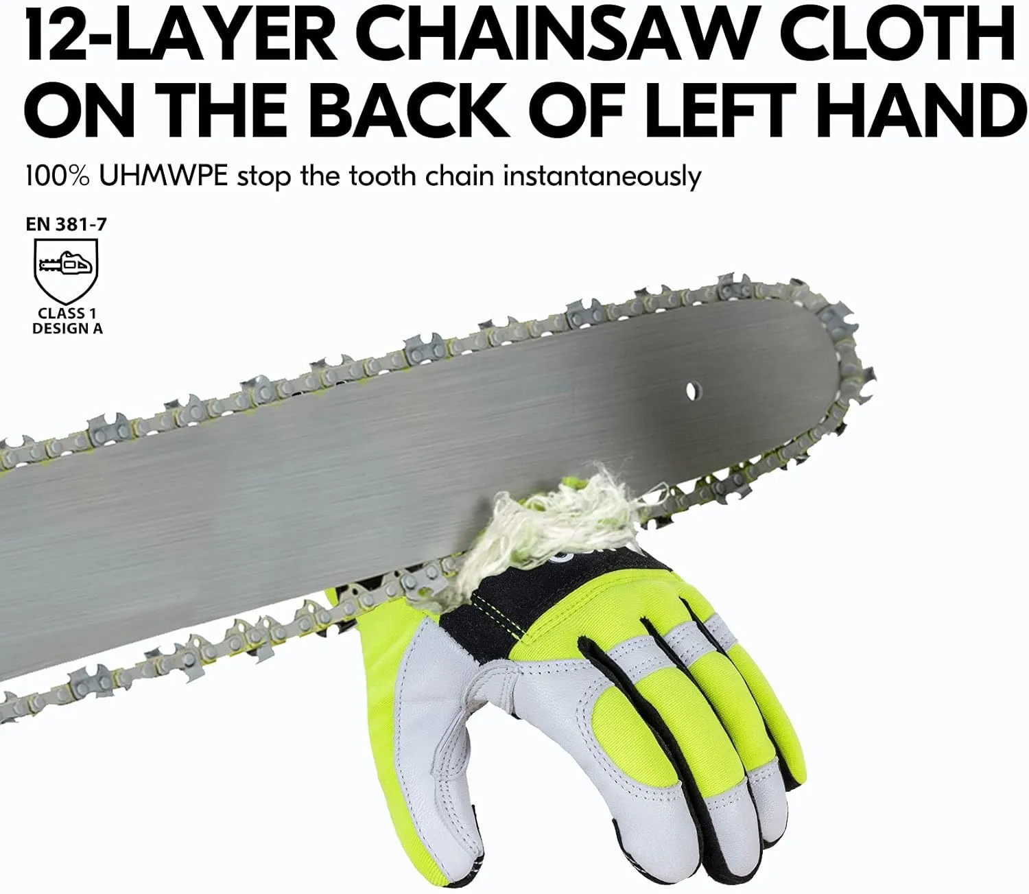 Vgo... 1Pair Chainsaw Gloves, 12-Layer Chainsaw Protection on Left Hand Back,Goat leather Work Gloves, Mechanic Gloves