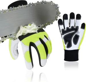 Vgo... 1Pair Chainsaw Gloves, 12-Layer Chainsaw Protection on Left Hand Back,Goat leather Work Gloves, Mechanic Gloves