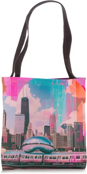 Vibrant Chicago Skyline Cloud Gate Urban Pop Art Tote Bag