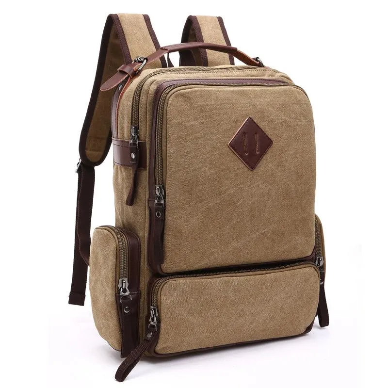 Vintage fashion Canvas High Capacity Laptop Travel Backpack-Khaki