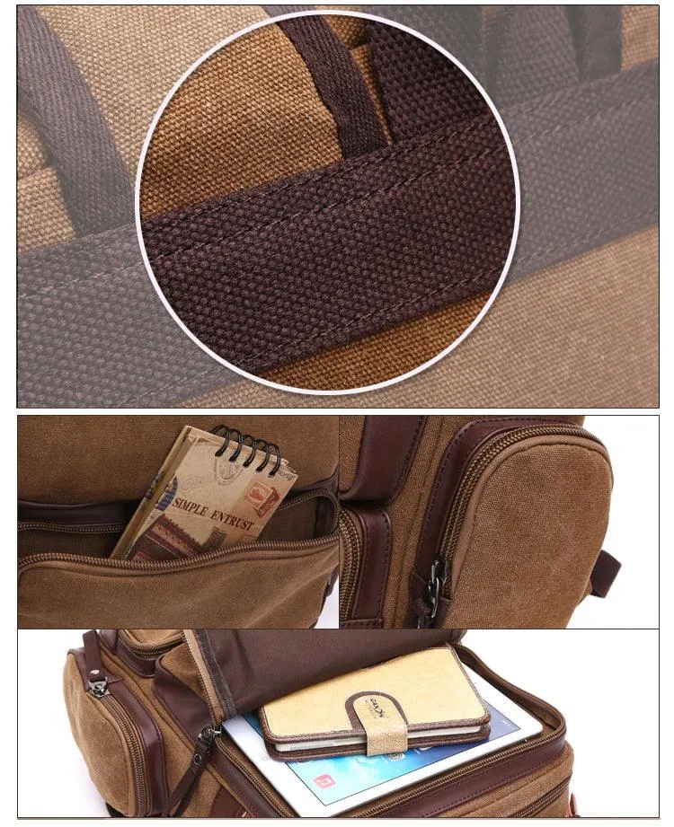 Vintage fashion Canvas High Capacity Laptop Travel Backpack-Khaki