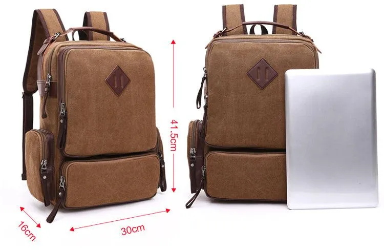 Vintage fashion Canvas High Capacity Laptop Travel Backpack-Khaki