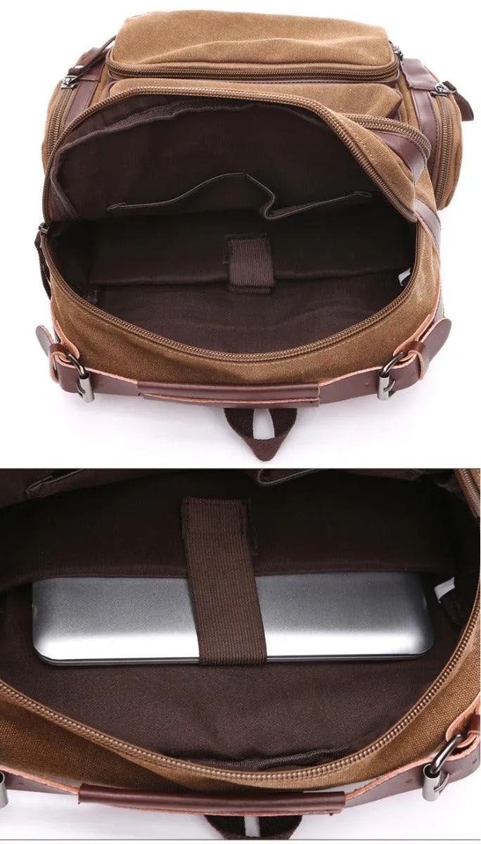 Vintage fashion Canvas High Capacity Laptop Travel Backpack-Khaki