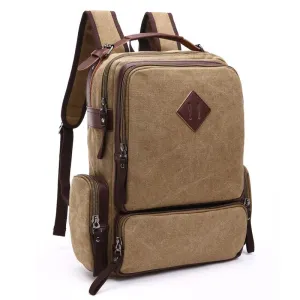 Vintage fashion Canvas High Capacity Laptop Travel Backpack-Khaki