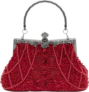 Vintage floral leaf beads sequins evening bag Elegant Clutch for Women for Brides, Proms, Parties, and Formal
