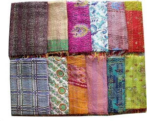 Vintage Kantha Scarf Neck Wrap Stole 100% Silk Hand Quilted Women Scarf Lot 5 Pcs