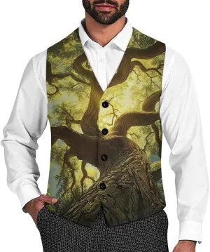 Vintage Oak Tree Summer Sunlight Shade Formal Suit Vest for Men Waistcoat Printing Business Casual Dress for Tuxedo