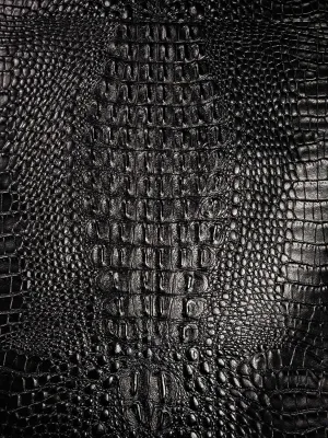 Vinyl Fabric Crocodile Gator Fake Leather Upholstery 54" Wide Sold by The Yard (SEMI Glossy Black)