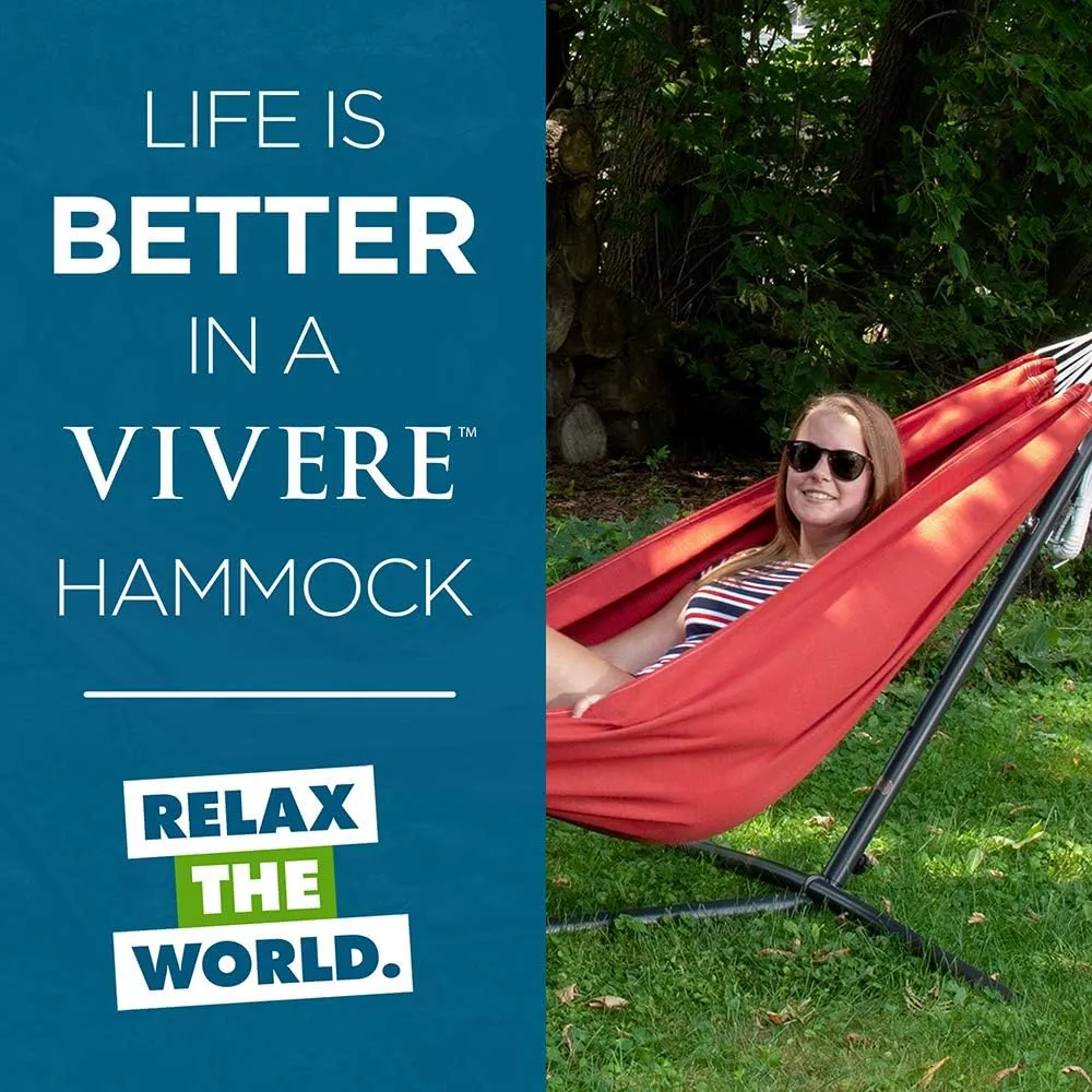 Vivere Double Sunbrella Hammock with Space Saving Steel Stand, 450 lb Capacity - Premium Carry Bag Included (Crimson)