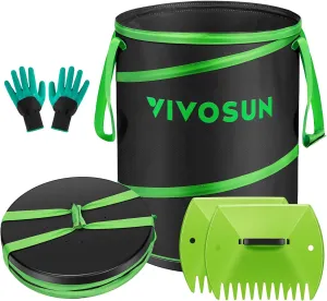 VIVOSUN 30-Gallon Collapsible Trash Can, Reusable Pop-Up Garden Bag with Hard-Shell Bottom, Leaf Scoops and Gloves, Yard Waste Container for Lawn Care and Camping