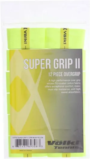 Volkl Super Grip II | Cotton | Overgrip | High Performance Tennis Grip (Neon Yellow, 12 Pack)