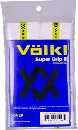 VOLKL SUPER GRIP II | Cotton | Overgrip | High Performance Tennis Grip (WHITE, 12 pack)