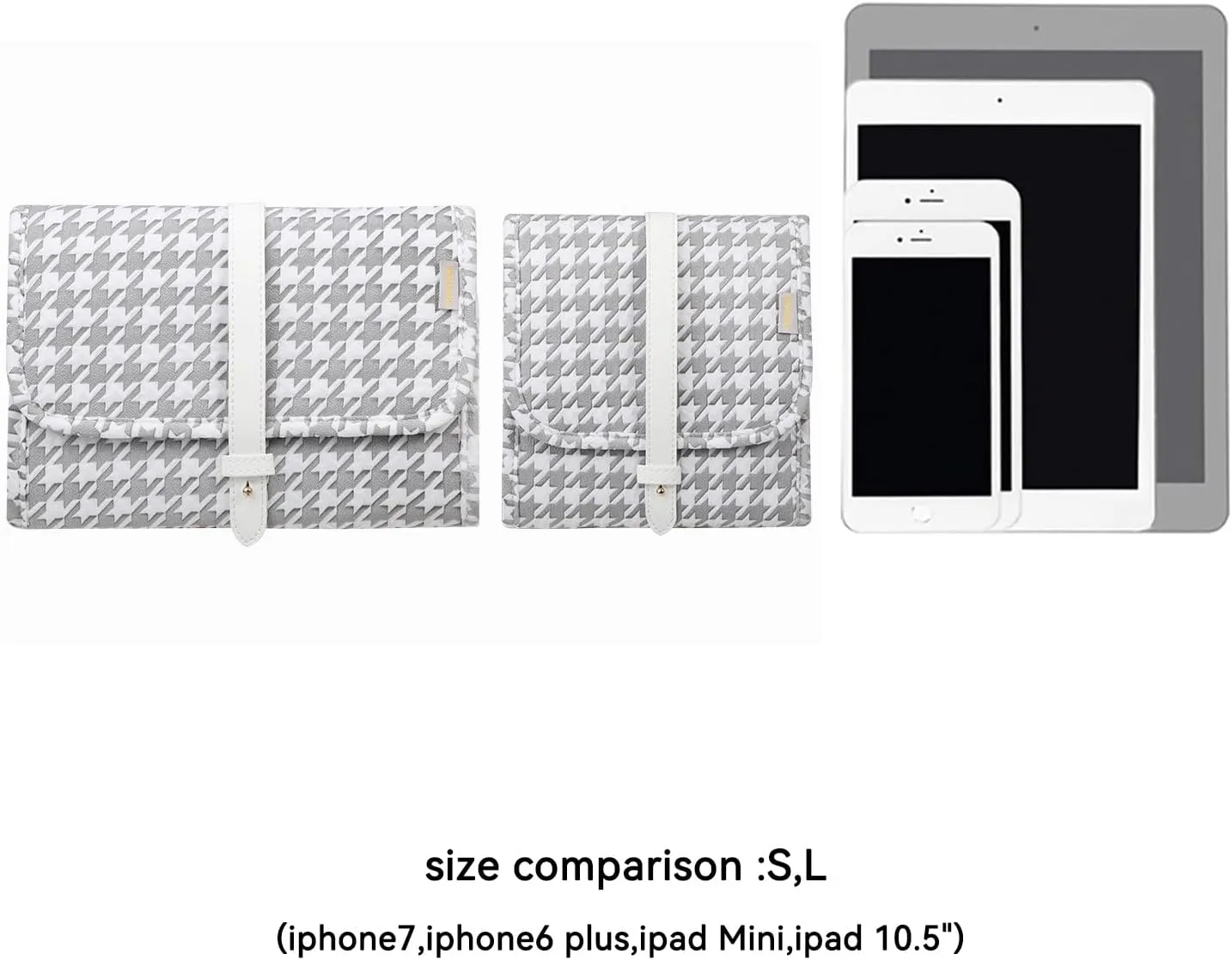 Voova Travel Jewelry Holder Organizer Case, Large Jewelry Storage Bag for Women Girls, Foldable Traveling Jewellery Pouch Roll for Necklaces Rings Earrings Bracelets, Grey White