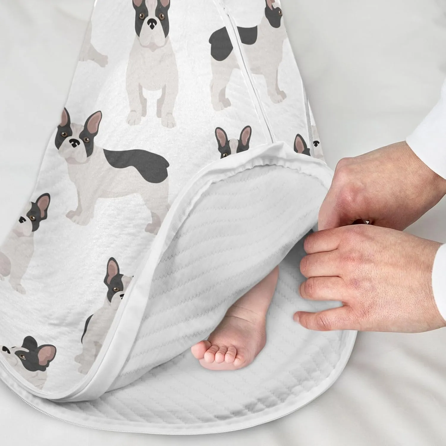 vvfelixl Unisex French Bulldog Pattern White Baby Sleeping Bag,Baby Wearable Blanket,Toddler Sleep Sack,Sleep Suit for Infant Newborn Babies 0-6 Months