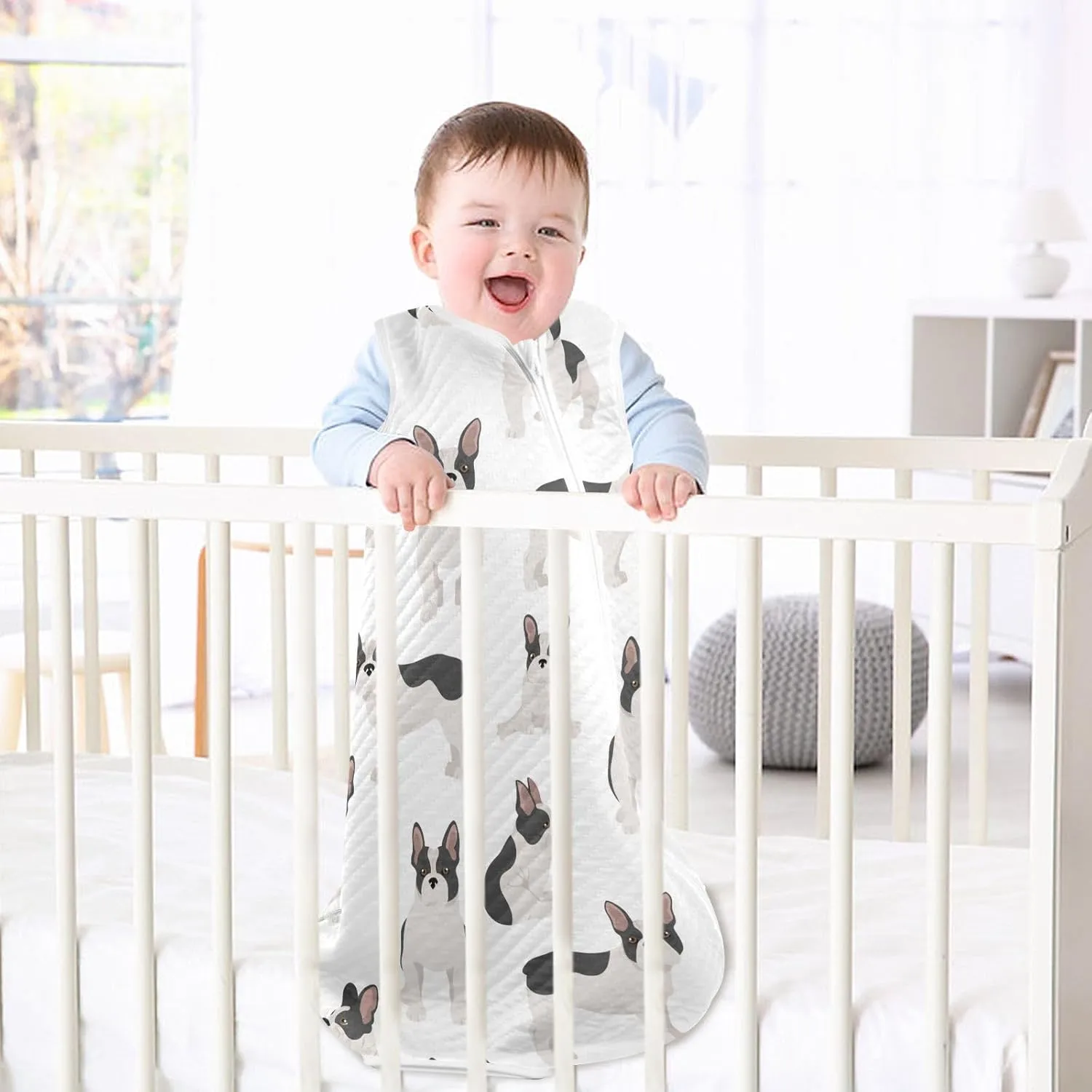 vvfelixl Unisex French Bulldog Pattern White Baby Sleeping Bag,Baby Wearable Blanket,Toddler Sleep Sack,Sleep Suit for Infant Newborn Babies 0-6 Months