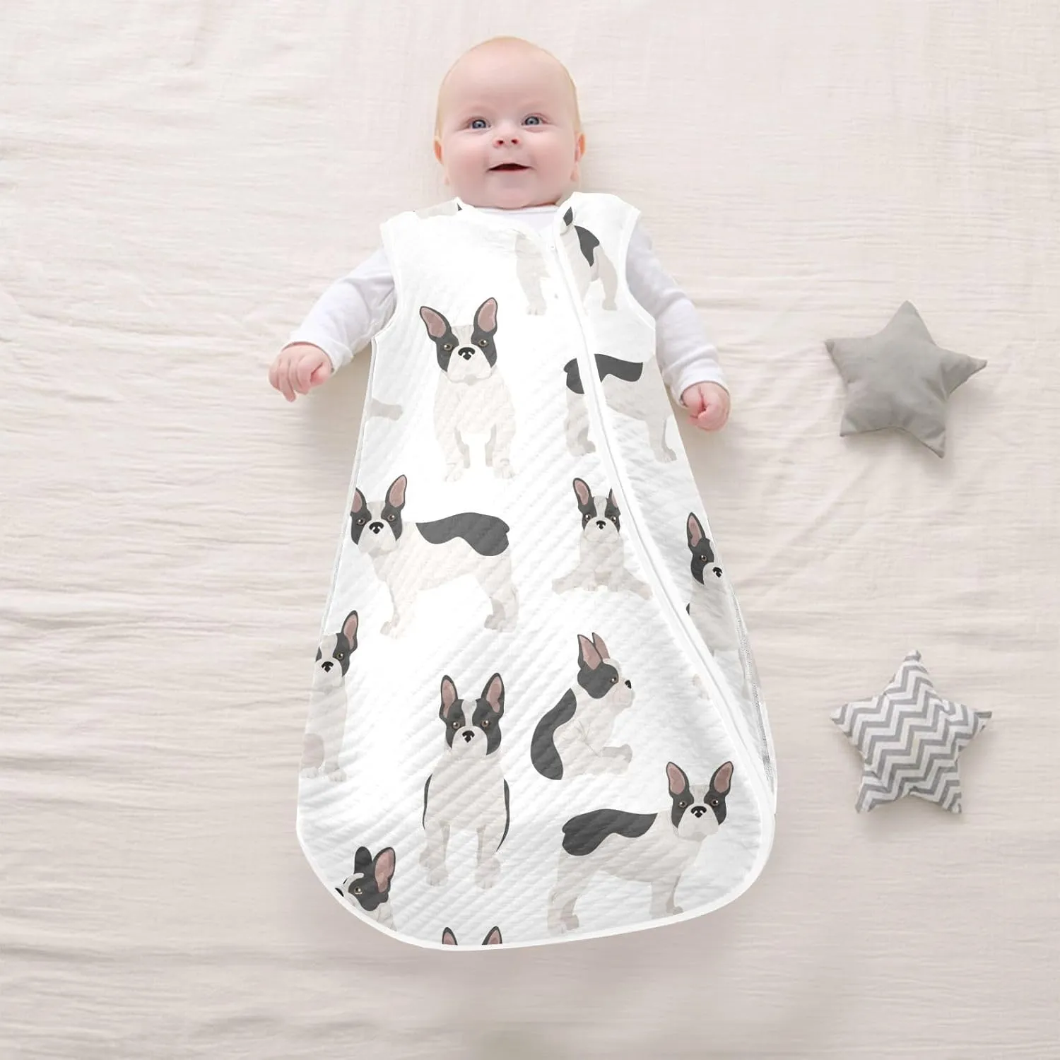 vvfelixl Unisex French Bulldog Pattern White Baby Sleeping Bag,Baby Wearable Blanket,Toddler Sleep Sack,Sleep Suit for Infant Newborn Babies 0-6 Months