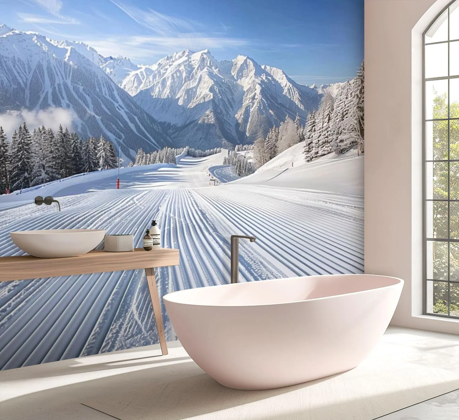 Wall Mural Peel and Stick Alpine Ski Area Large Wallpaper Self Adhesive Contact Paper Removable 3D Wall Sticker for Living Room Bedroom 94"x132"