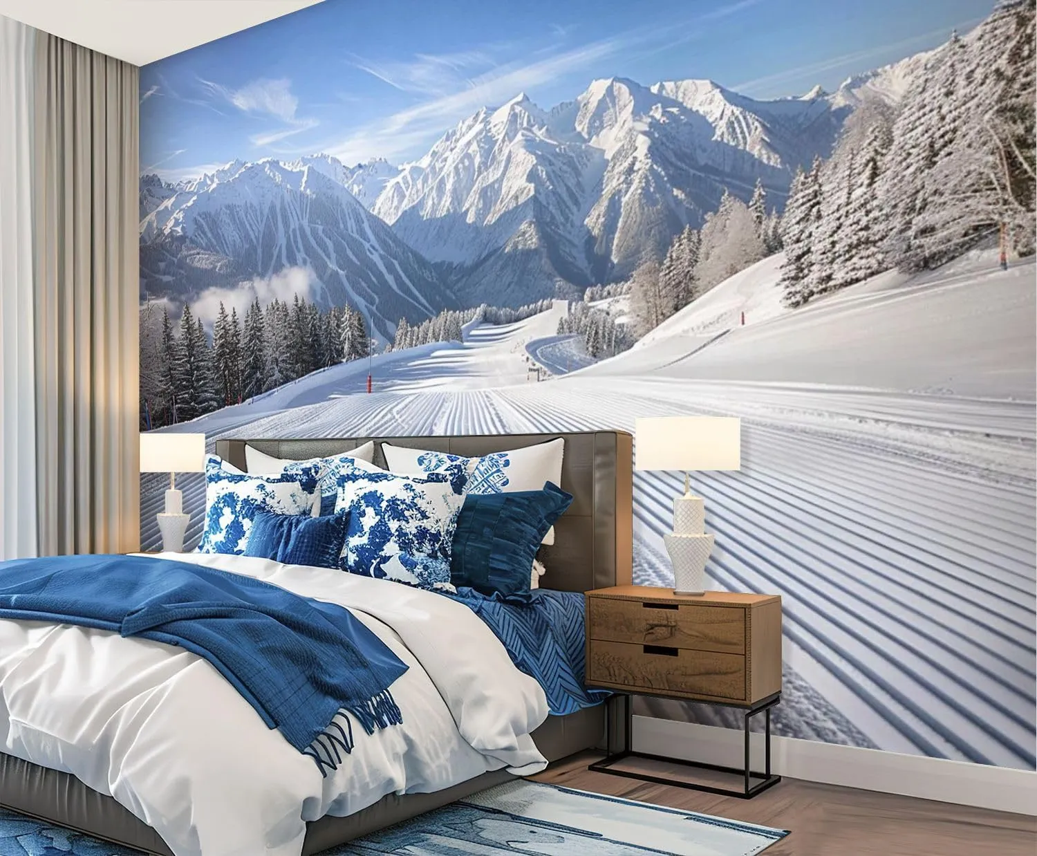 Wall Mural Peel and Stick Alpine Ski Area Large Wallpaper Self Adhesive Contact Paper Removable 3D Wall Sticker for Living Room Bedroom 94"x132"