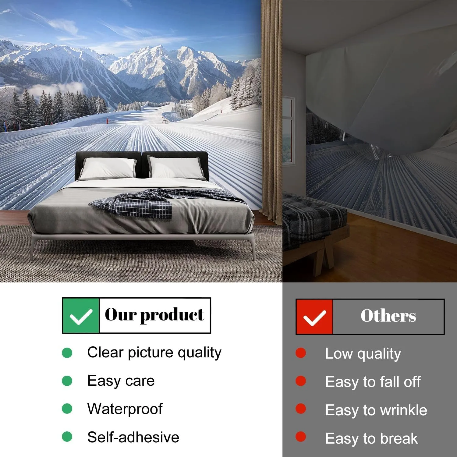 Wall Mural Peel and Stick Alpine Ski Area Large Wallpaper Self Adhesive Contact Paper Removable 3D Wall Sticker for Living Room Bedroom 94"x132"