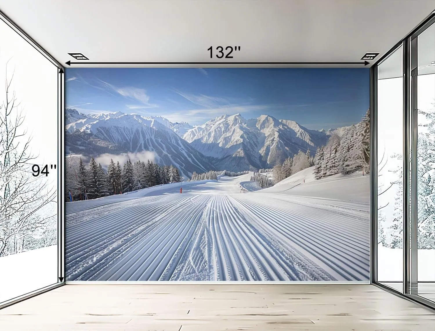 Wall Mural Peel and Stick Alpine Ski Area Large Wallpaper Self Adhesive Contact Paper Removable 3D Wall Sticker for Living Room Bedroom 94"x132"