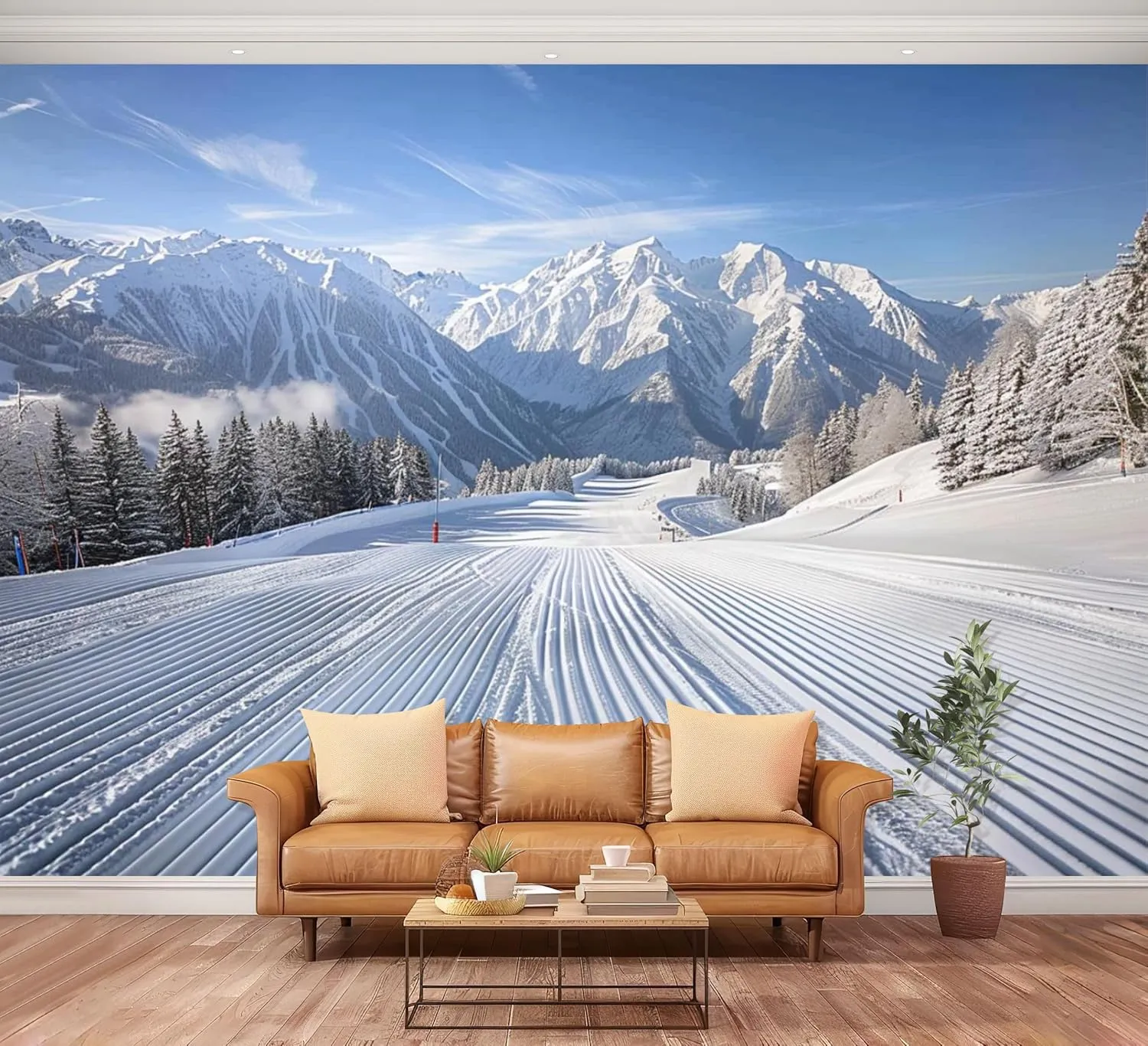 Wall Mural Peel and Stick Alpine Ski Area Large Wallpaper Self Adhesive Contact Paper Removable 3D Wall Sticker for Living Room Bedroom 94"x132"