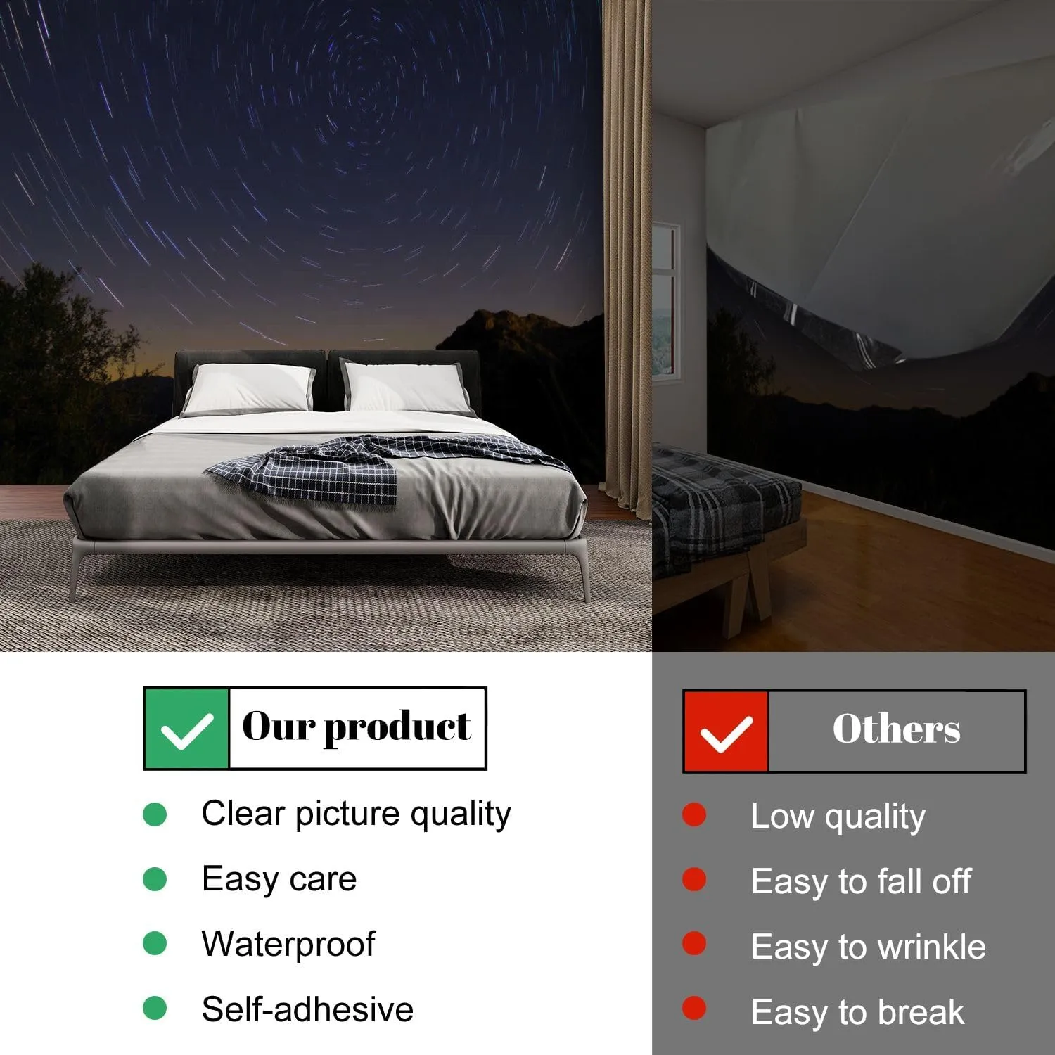 Wall Mural Peel and Stick Perseid Meteor Shower Stars Large Wallpaper Self Adhesive Contact Paper Removable 3D Wall Sticker for Living Room Bedroom 69"x98"
