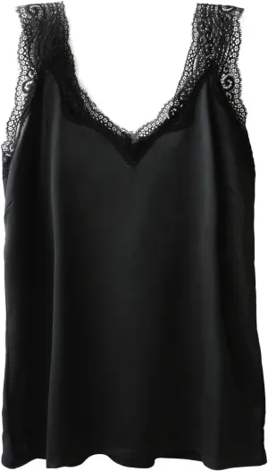 Wantschun Womens Satin Silk Camisole Lace Straps Tank Top Cami V-Neck