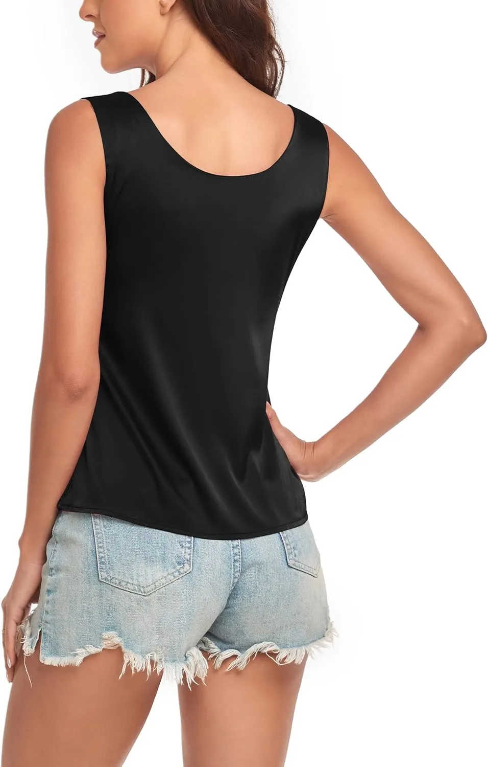Wantschun Womens Silk Satin Tank Tops Summer Tank Shirt Round Neck Sleeveless Blouse Camisole