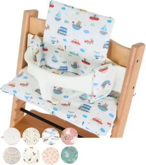 Waterproof & Compatible Stokke Tripp Trapp Cushion Set - Easy to Clean - Made in Korea - 100% Cotton - Made for Stokke Tripp Trapp High Chair (Vroom Vroom)