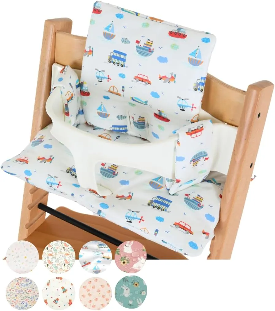 Waterproof & Compatible Stokke Tripp Trapp Cushion Set - Easy to Clean - Made in Korea - 100% Cotton - Made for Stokke Tripp Trapp High Chair (Vroom Vroom)
