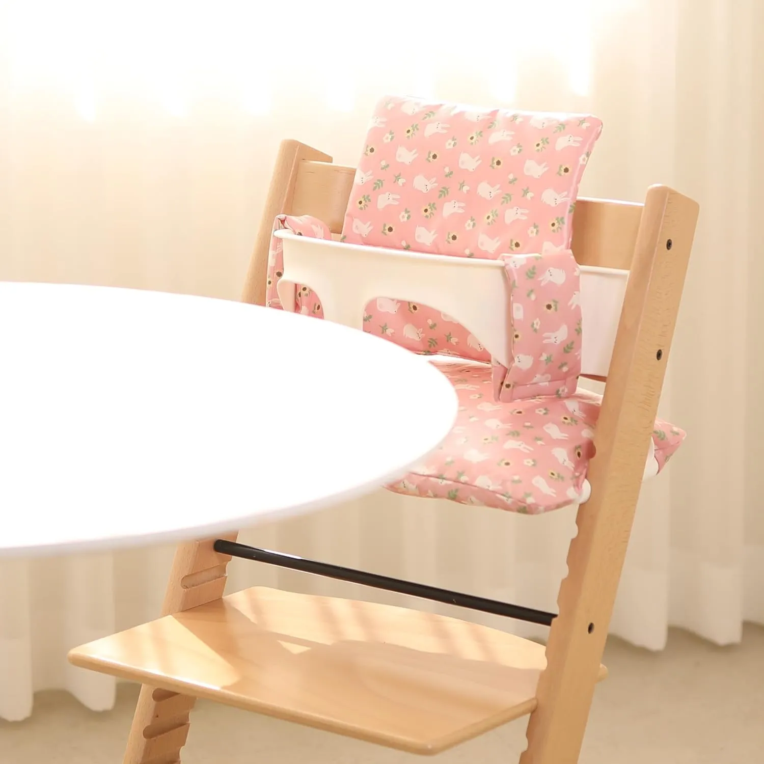 Waterproof & Compatible Stokke Tripp Trapp Cushion Set for Newborn Baby - Easy to Clean Stokke Tripp Trapp Newborn Set - 100% Cotton Stokke High Chair Cushion Set (Pink Bunny / 49.5 Counts)