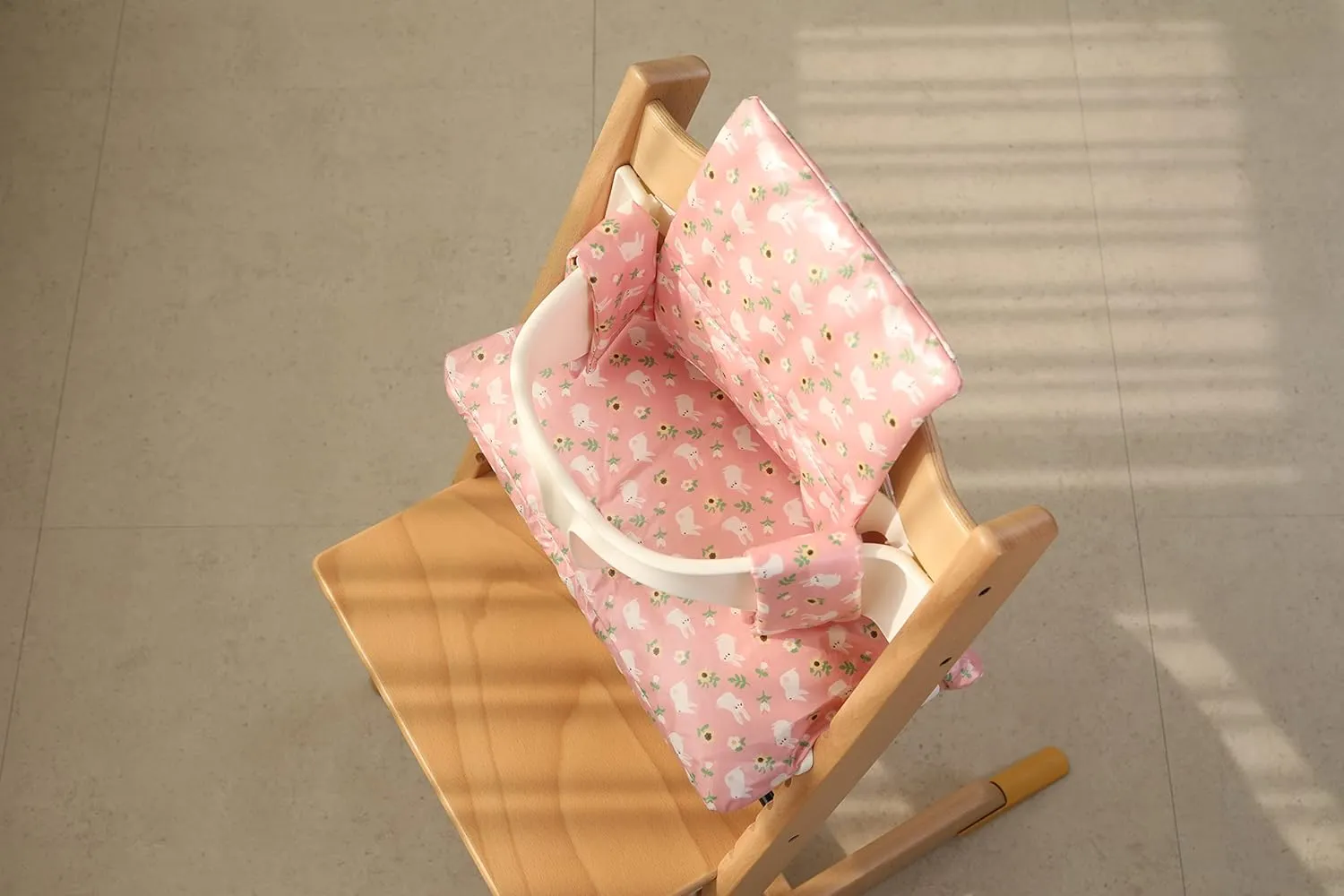 Waterproof & Compatible Stokke Tripp Trapp Cushion Set for Newborn Baby - Easy to Clean Stokke Tripp Trapp Newborn Set - 100% Cotton Stokke High Chair Cushion Set (Pink Bunny / 49.5 Counts)