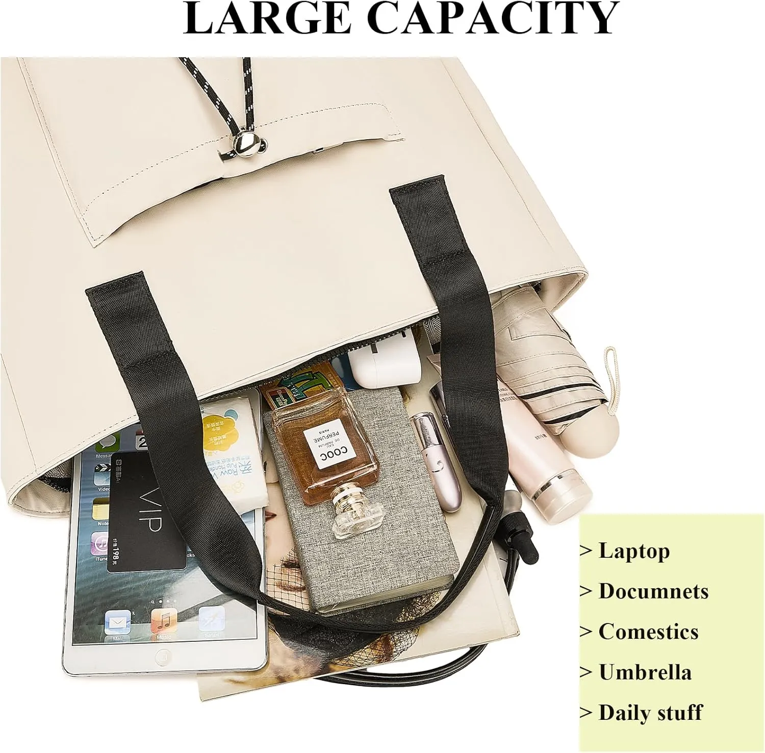 Waterproof Beach Bag Large Beach Bags for Women with Zipper Large Gym Tote Handbag for Vacation Holiday