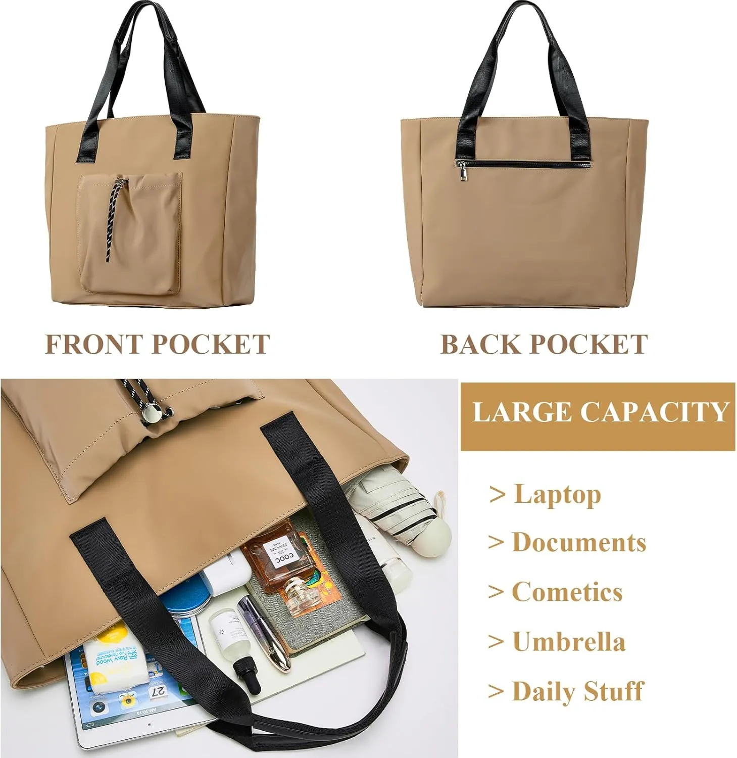 Waterproof Beach Bag Large Beach Bags for Women with Zipper Large Gym Tote Handbag for Vacation Holiday