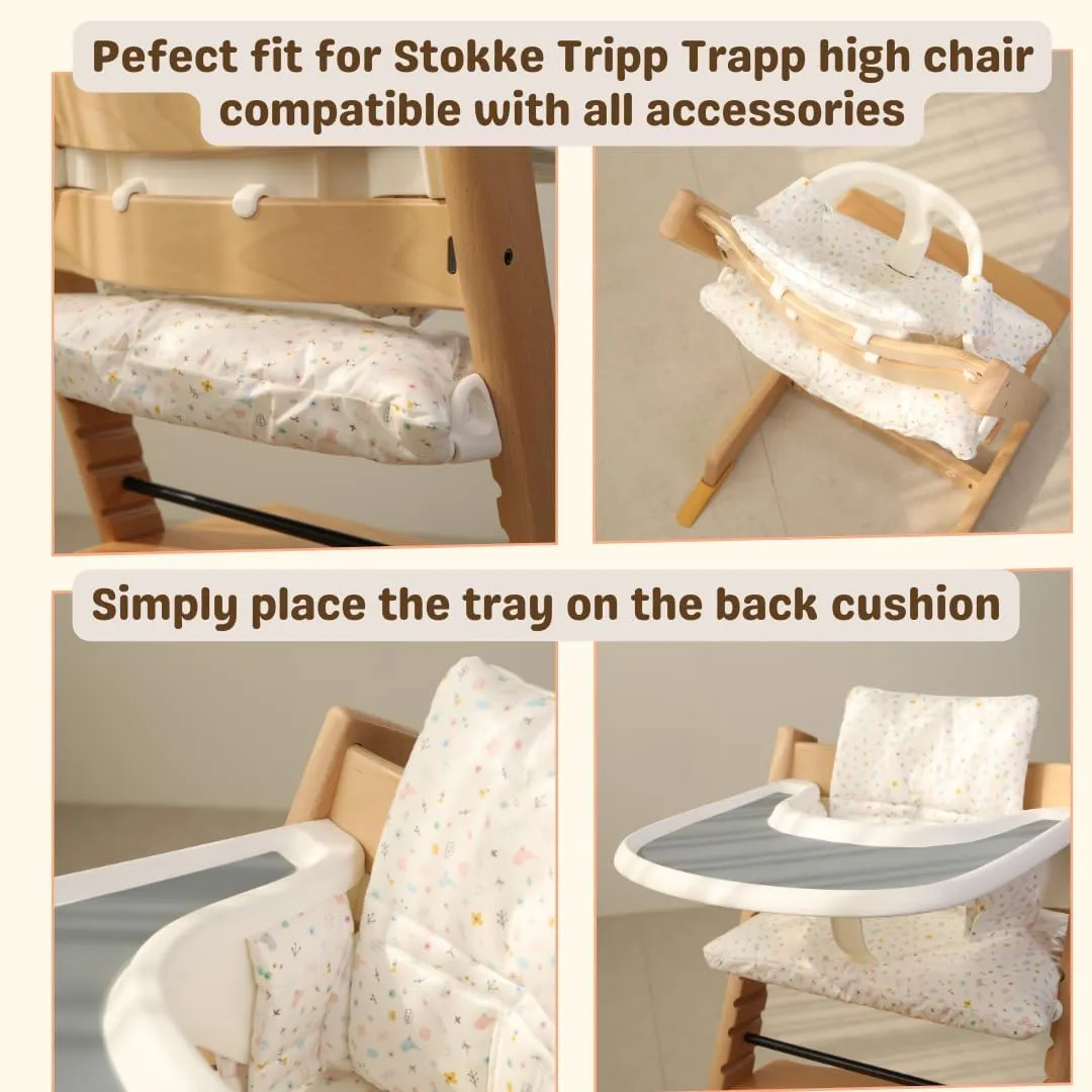 Waterproof Compatible Stokke Tripp Trapp Cushion Set - Easy to Clean Newborn Set - 100% Cotton High Chair Cushion (Little Birdie / 49.5 Counts)