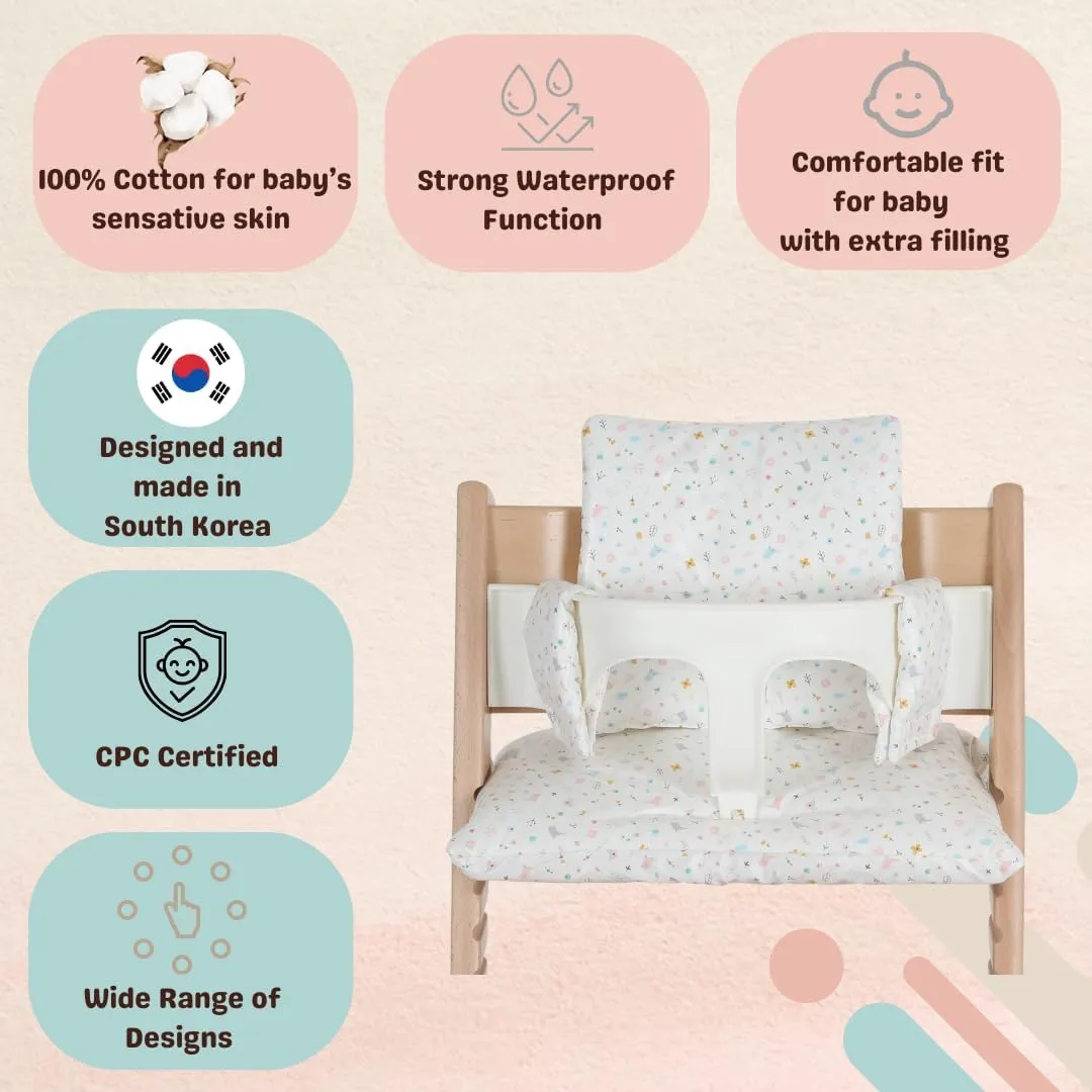 Waterproof Compatible Stokke Tripp Trapp Cushion Set - Easy to Clean Newborn Set - 100% Cotton High Chair Cushion (Little Birdie / 49.5 Counts)