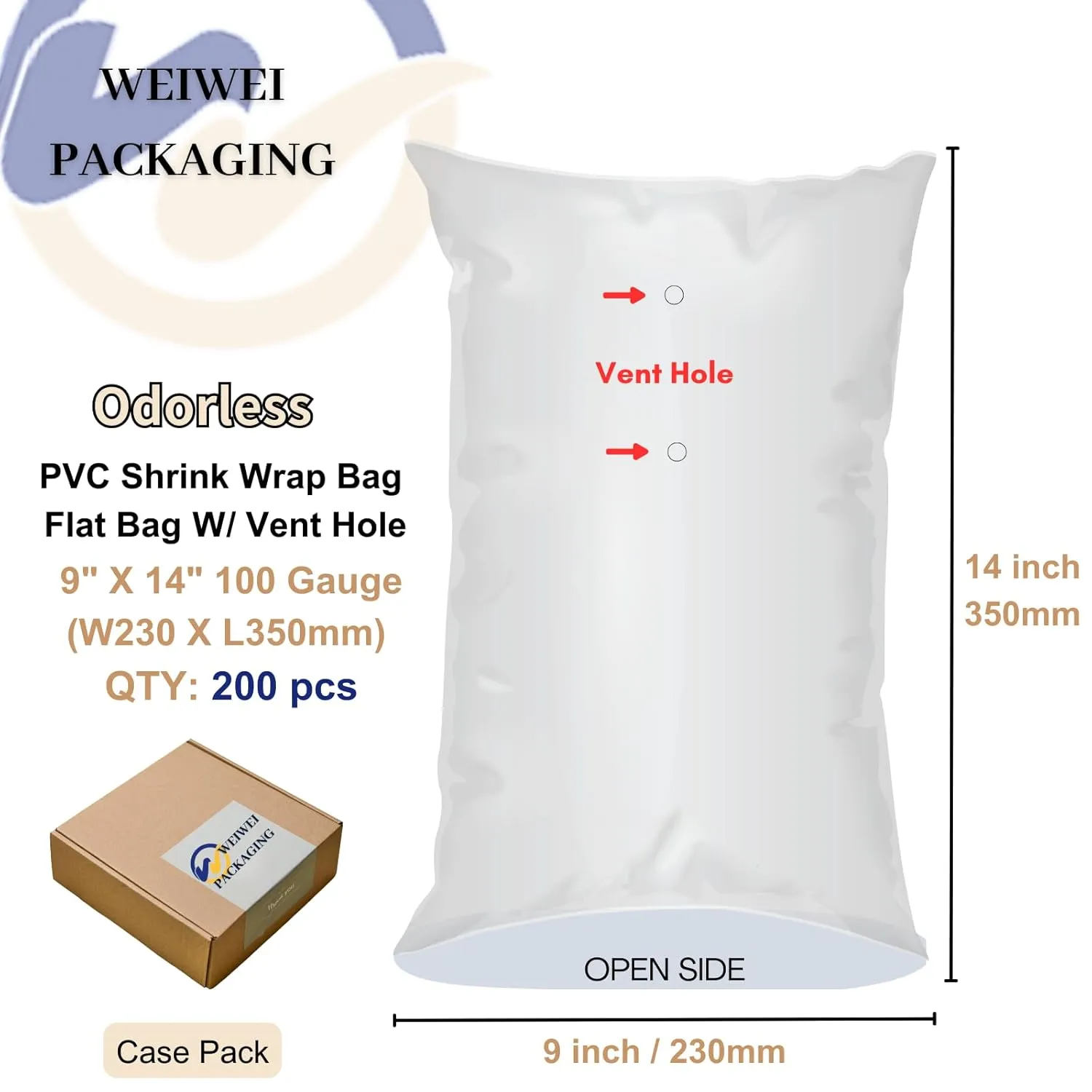 Weiwei - 9 X 14 inch 200PCS Odorless PVC Heat Shrink Wrap Bags with Vent Hole