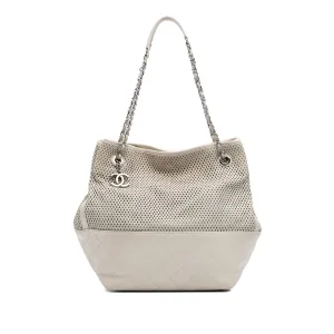 White Chanel Perforated Calfskin Up In The Air North South Tote