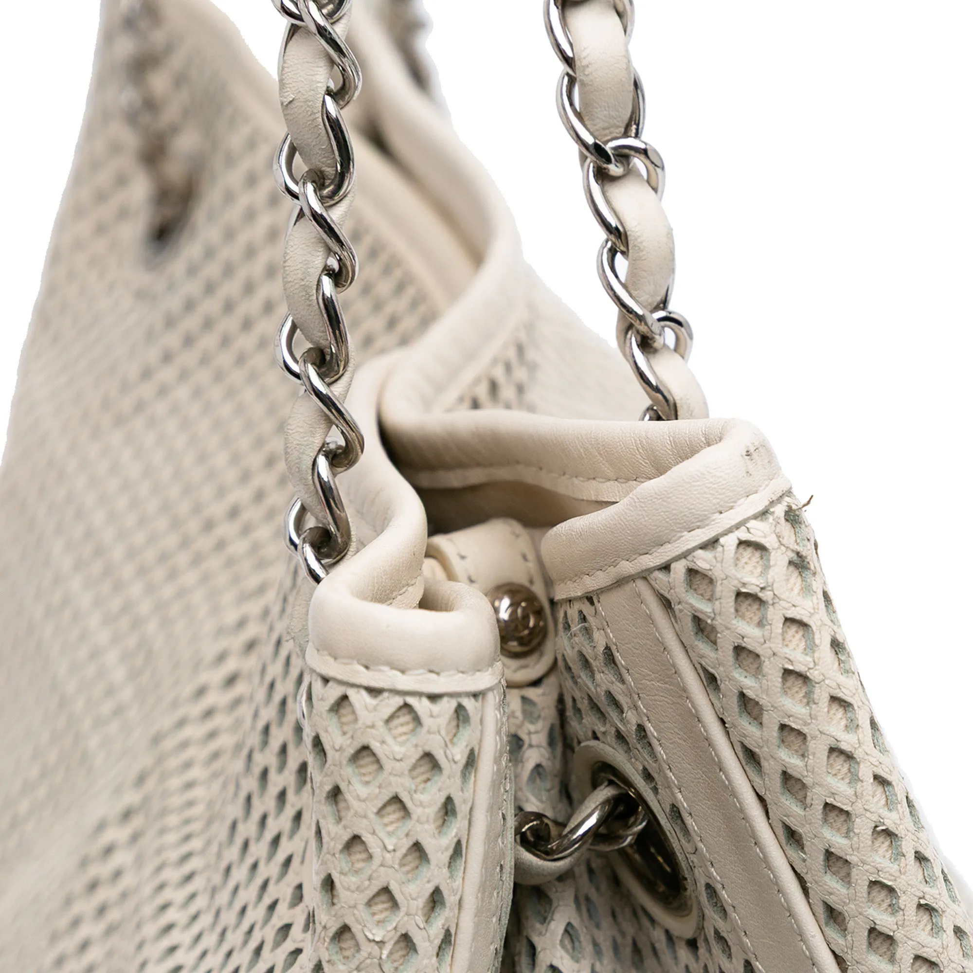 White Chanel Perforated Calfskin Up In The Air North South Tote