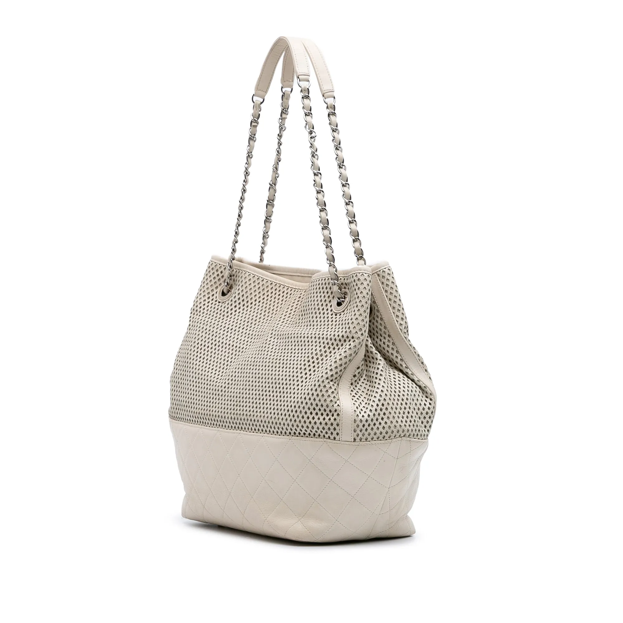 White Chanel Perforated Calfskin Up In The Air North South Tote