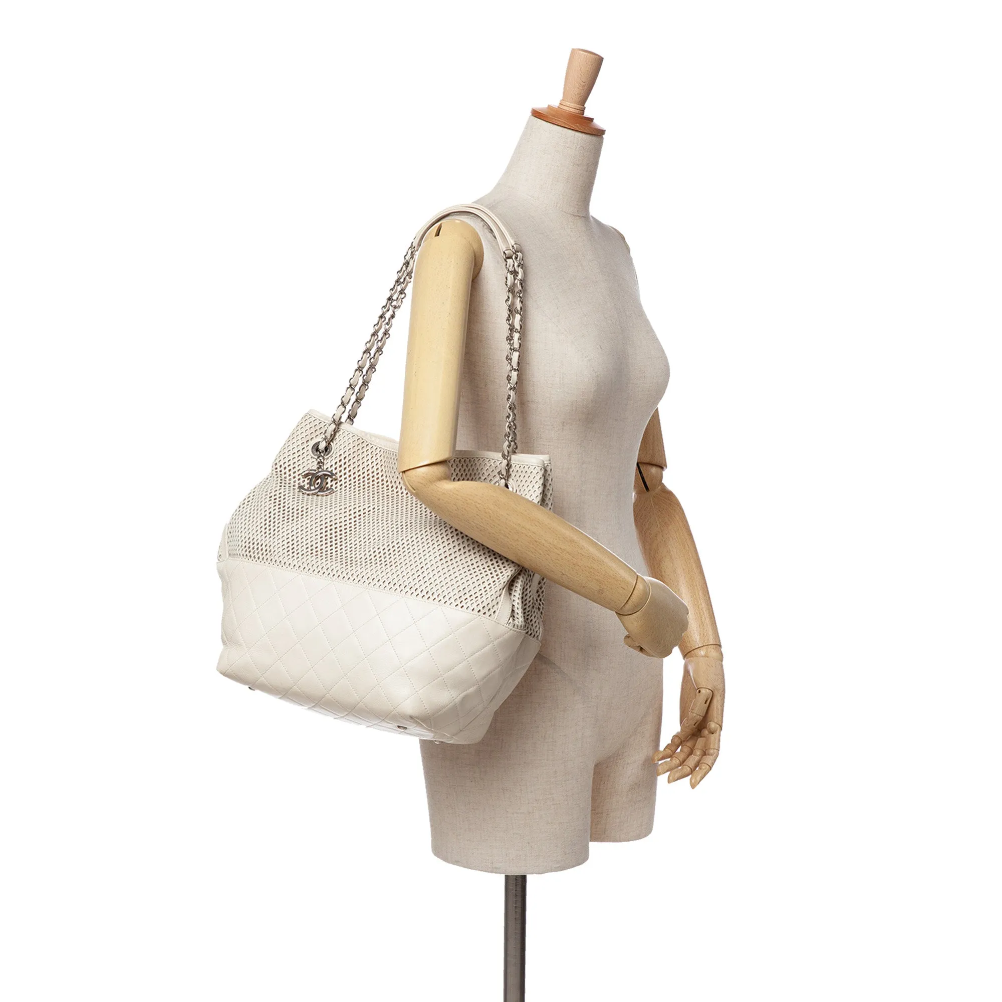 White Chanel Perforated Calfskin Up In The Air North South Tote