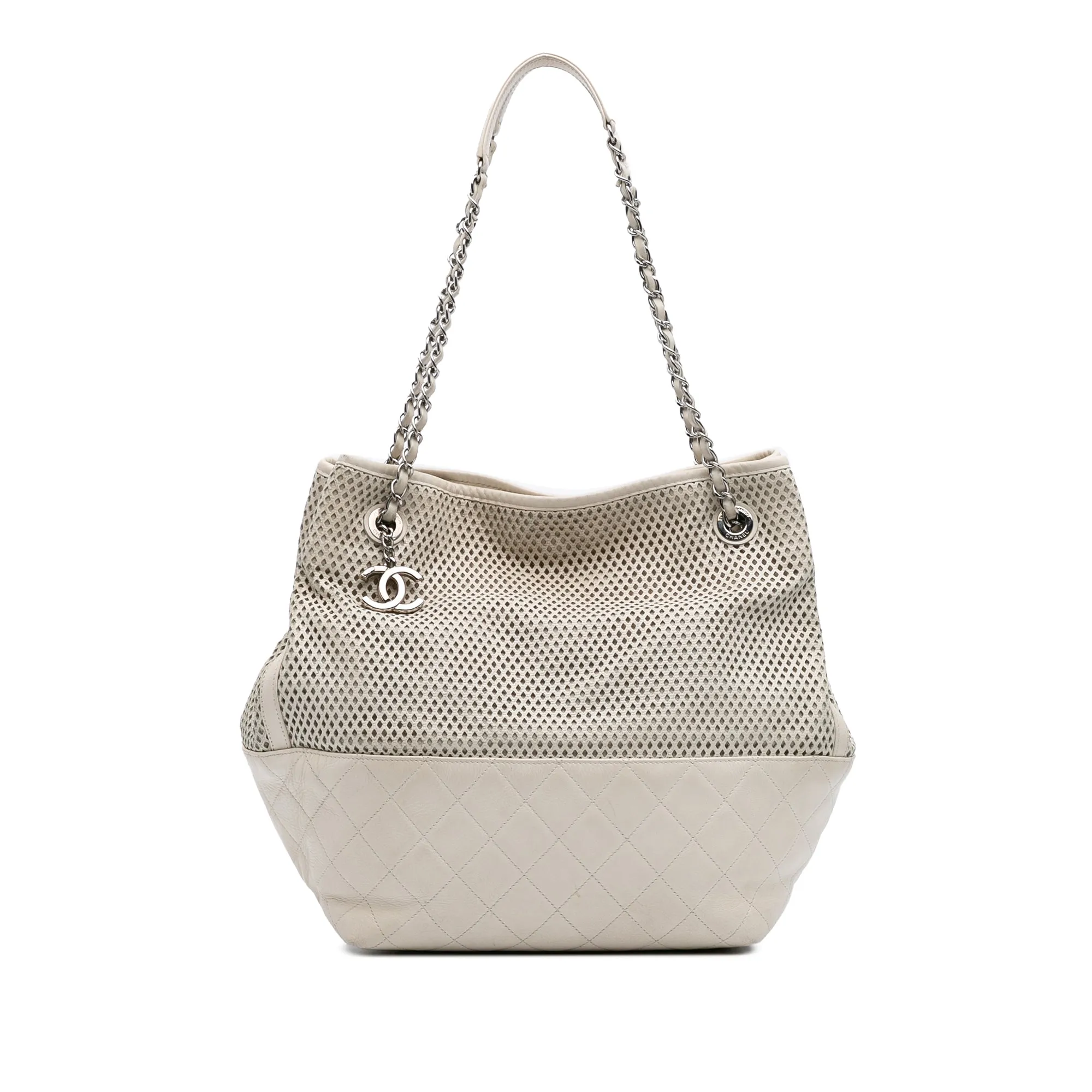 White Chanel Perforated Calfskin Up In The Air North South Tote