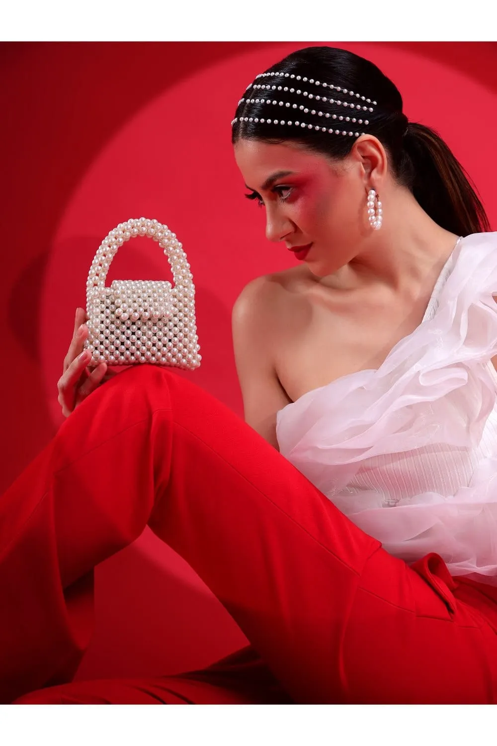 White Ladies Purse Pearls Shoulder Bag For Women